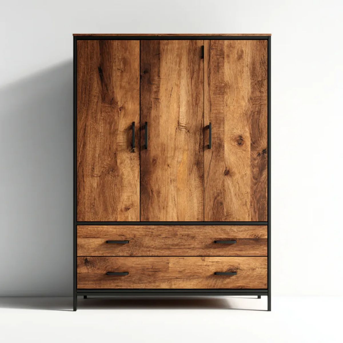 Szafa trzydrzwiowa z 2 szufladami brązowo-czarna z płyty laminowanej 120 × 50 × 190 cm