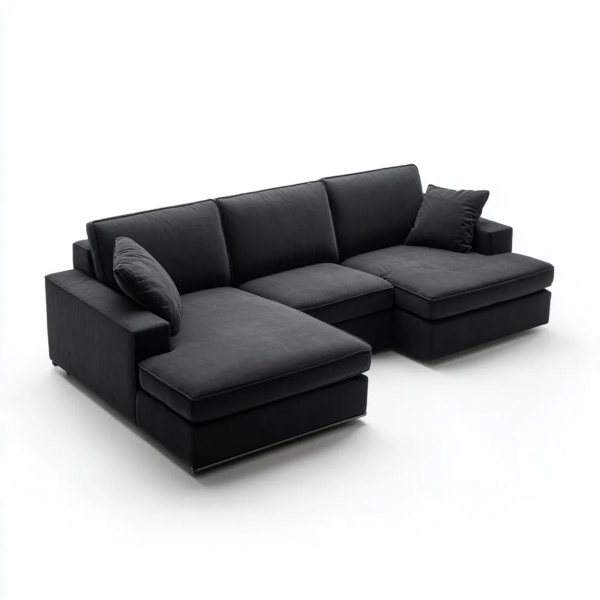 Czarna modułowa sofa narożna z poliestru z dwoma szezlongami 300 × 170 × 85 cm