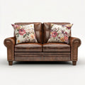 Dwuosobowa sofa brązowa z tapicerką z PU i poduszkami kwiatowymi, 160 x 90 x 92 cm