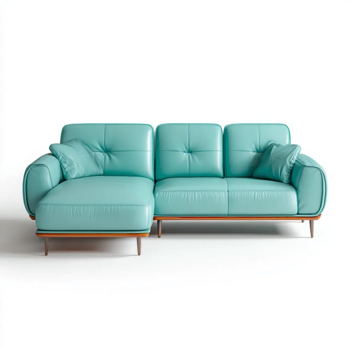 Lewostronna sofa narożna z szezlongiem ze skóry PU, turkusowo-brązowa, 250 × 155 × 85 cm