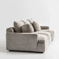 Dwuosobowa sofa z poliestru beżowoszara z czarną podstawą, 180 x 100 x 85 cm