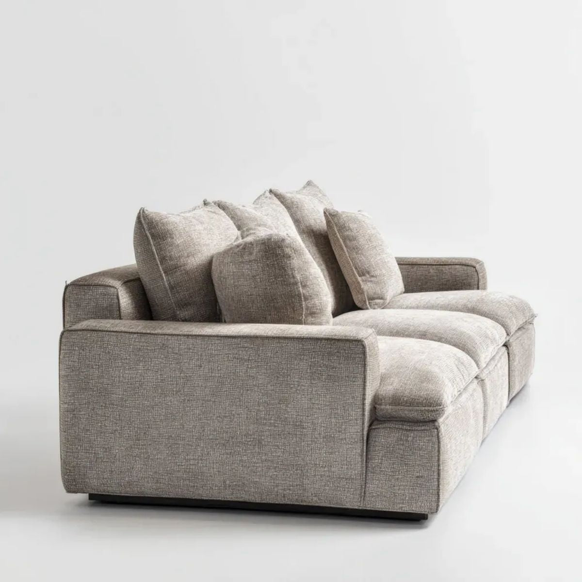 Dwuosobowa sofa z poliestru beżowoszara z czarną podstawą, 180 x 100 x 85 cm