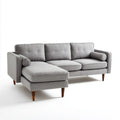 Szara sofa narożna z lewostronnym szezlongiem z tkaniny, 240 × 150 × 85 cm