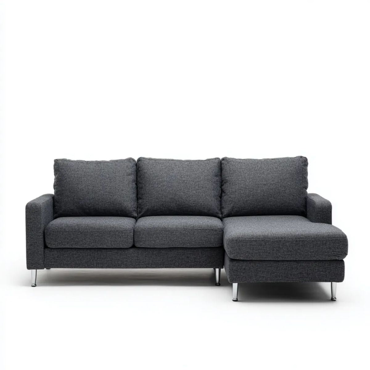 Grafitowa sofa narożna z prawostronnym szezlongiem, tapicerowana tkaniną, 260 × 160 × 85 cm