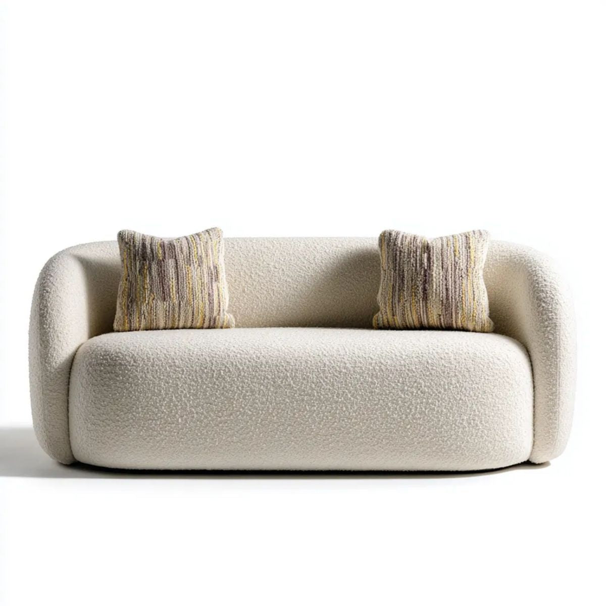 Kremowa sofa dwuosobowa z tapicerką bouclé 180 x 90 x 75 cm z 2 poduszkami dekoracyjnymi