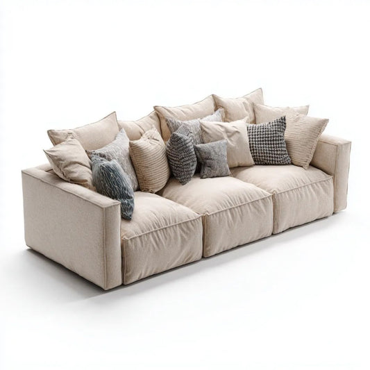 Trzyosobowa sofa beżowa z tapicerką poliestrową, 270 × 105 × 85 cm