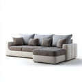 Prawostronna sofa narożna z szezlongiem z poliestru, szaro-kremowa, 290 × 180 × 85 cm