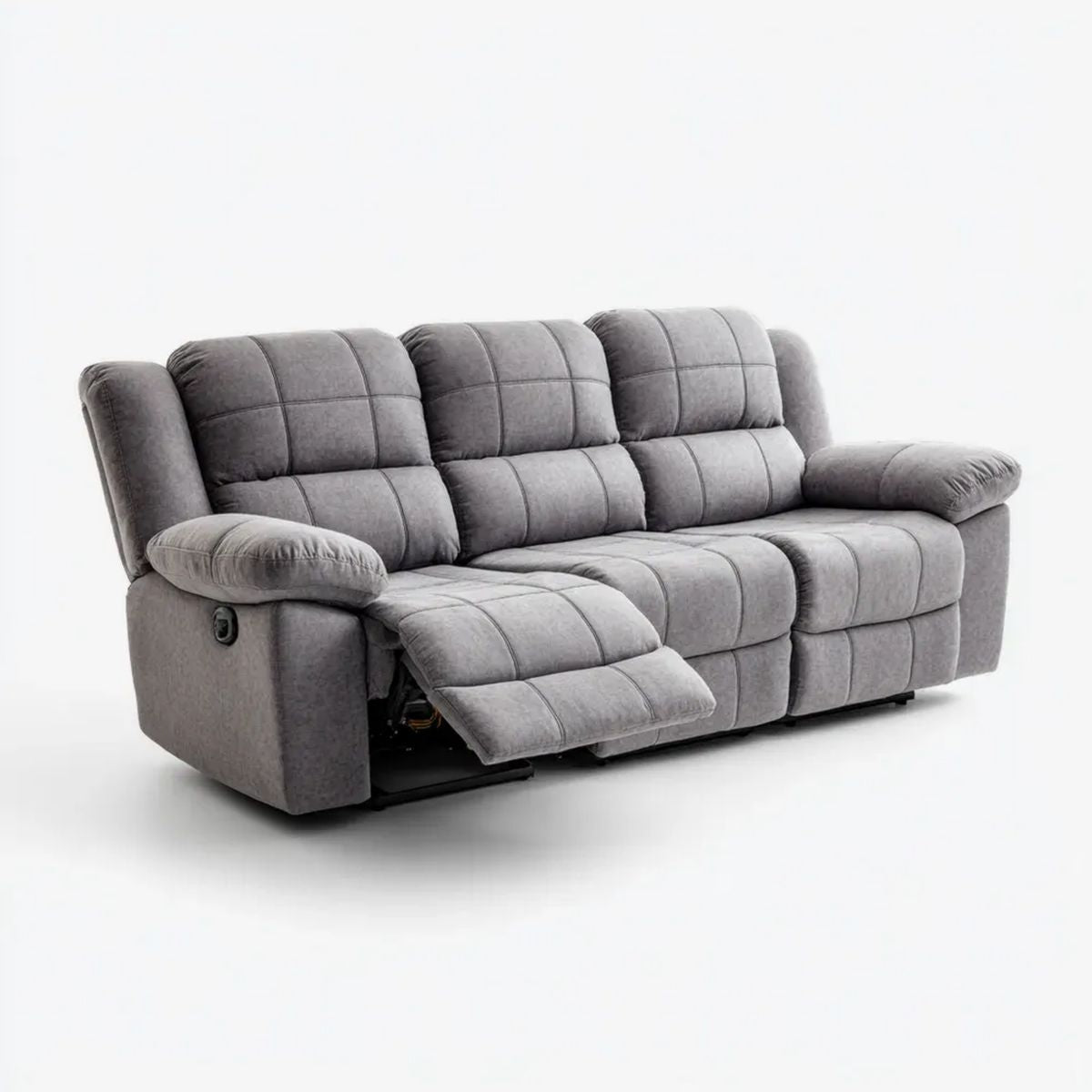 Szara sofa 3-osobowa z ręczną funkcją relaks, poliestrowa, 210 × 95 × 102 cm