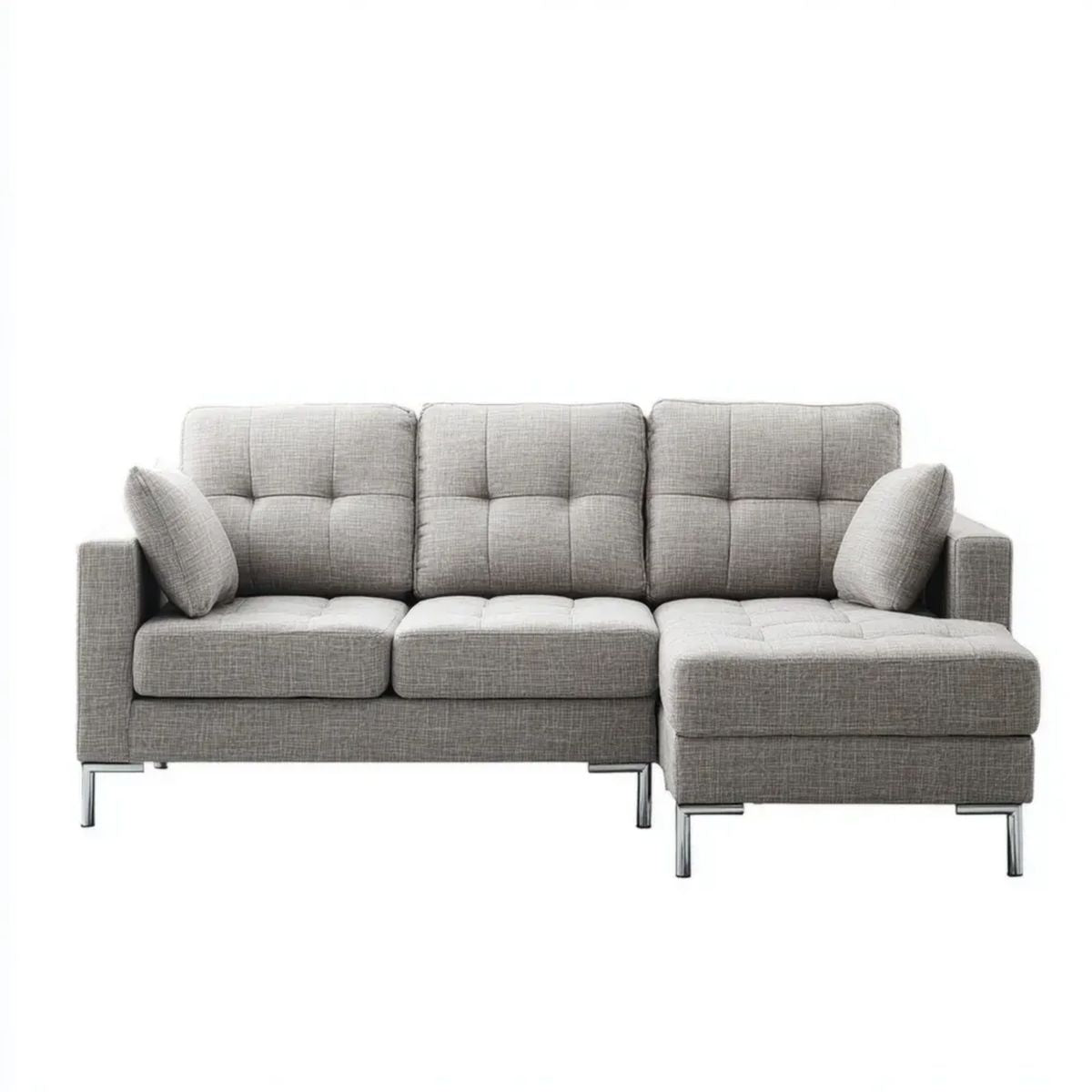 Prawostronny narożnik w kształcie L 230 x 150 x 85 cm szary z tapicerką poliestrową