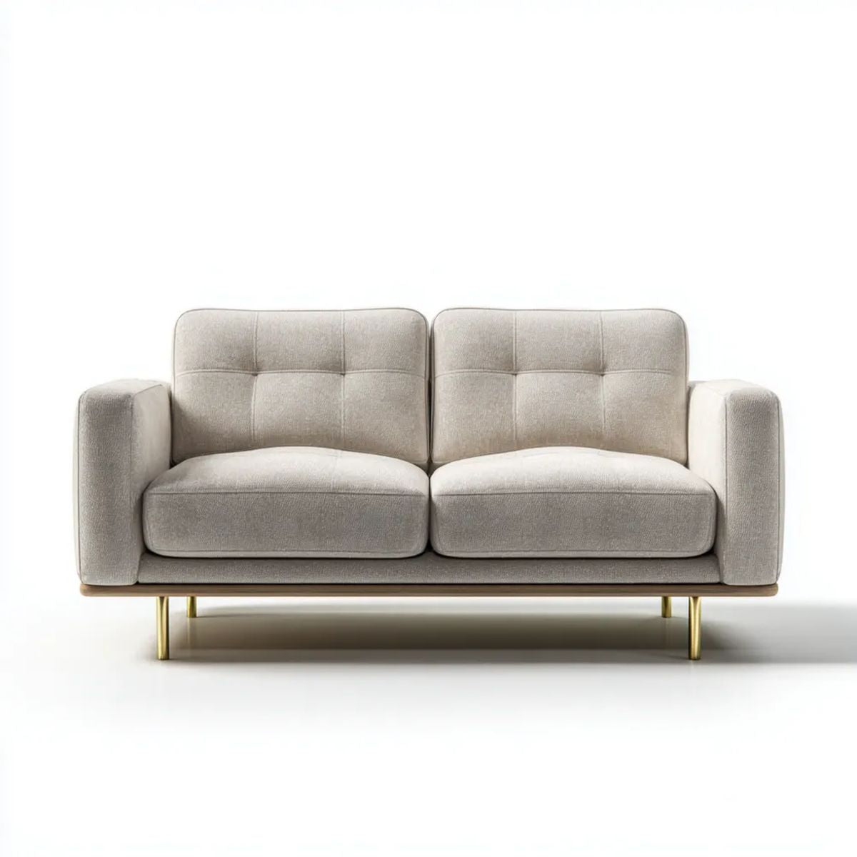 Dwuosobowa sofa poliestrowa jasnobeżowa ze złotymi nogami 160 x 85 x 82 cm