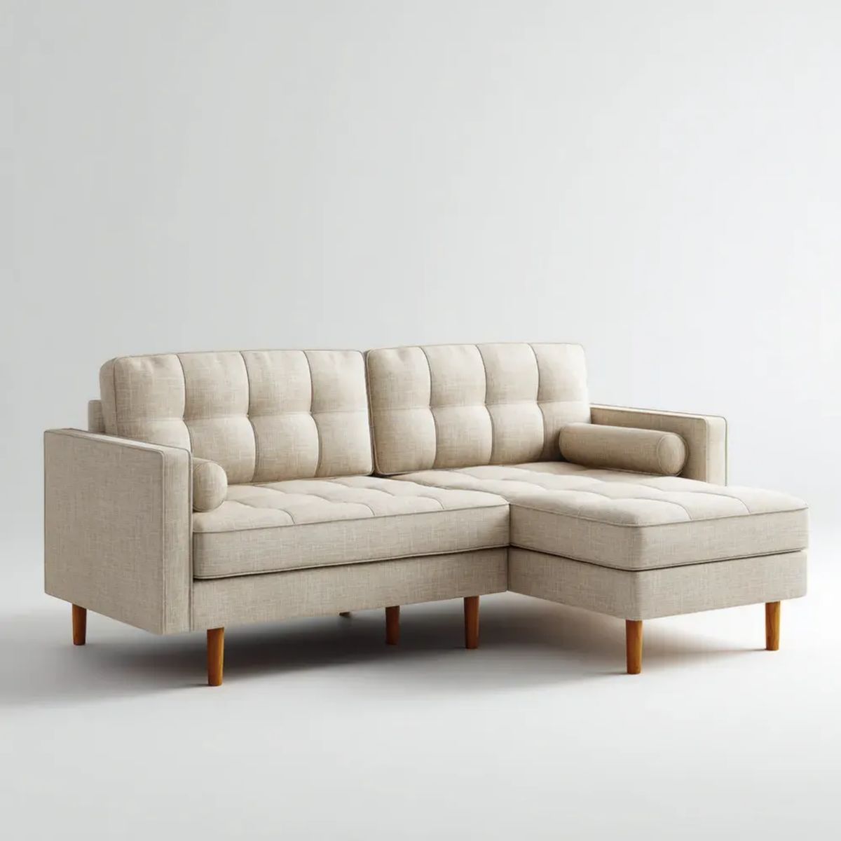 Kremowa sofa narożna w kształcie L z prawostronnym szezlongiem, tkanina, 220 × 150 × 85 cm