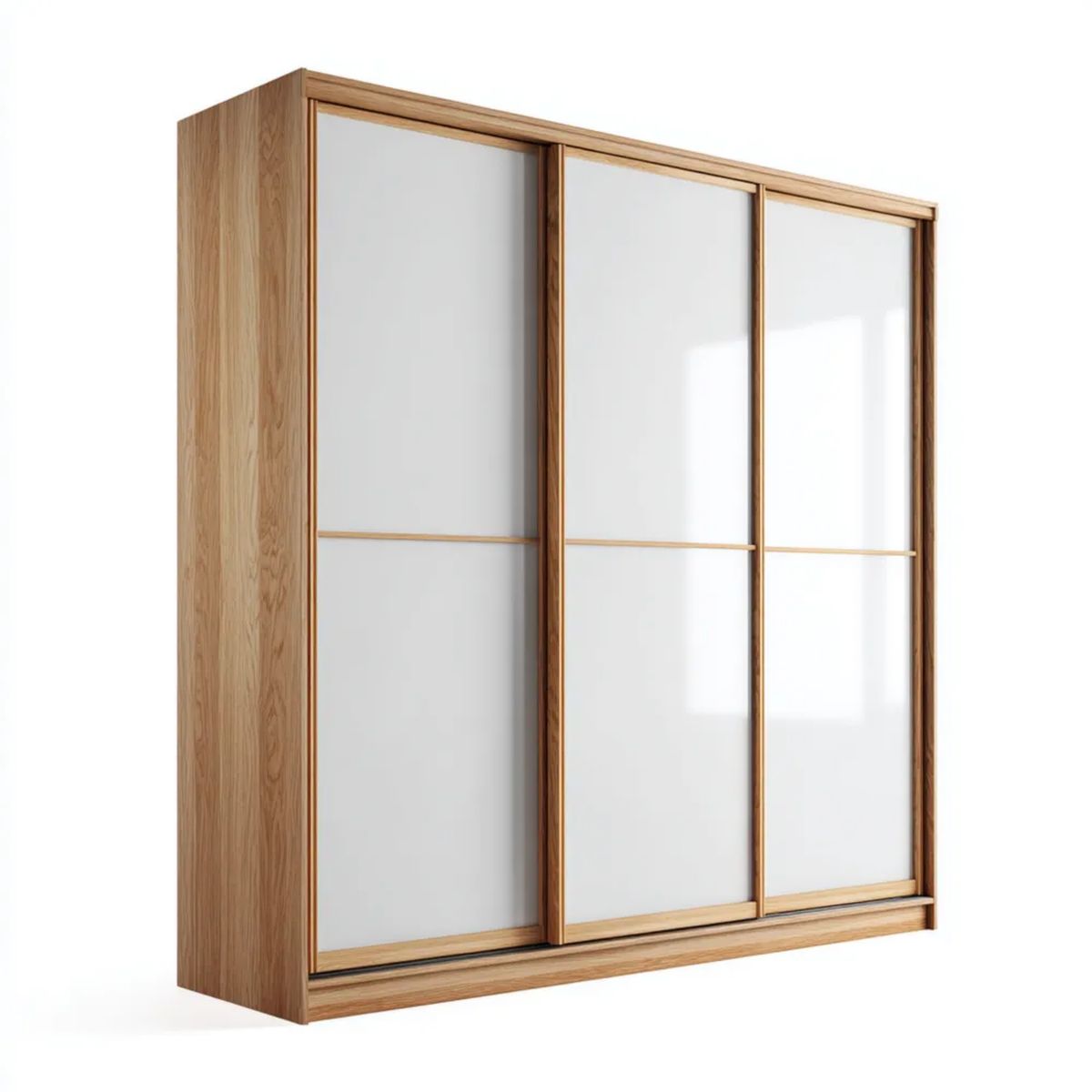 Trzydrzwiowa szafa przesuwna z płyty laminowanej, dąb naturalny/biały, 180 × 60 × 220 cm
