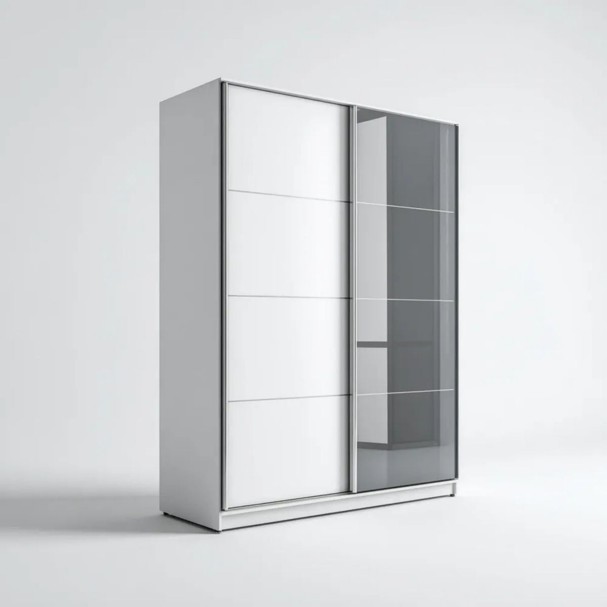Prostokątna szafa przesuwna z płyty wiórowej laminowanej, biała i szara, 180 × 60 × 215 cm