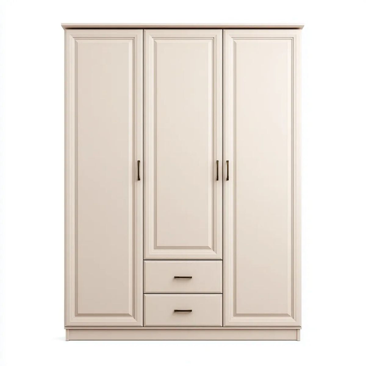 Kremowa szafa trzydrzwiowa z płyty MDF 180 × 200 × 55 cm z 2 szufladami