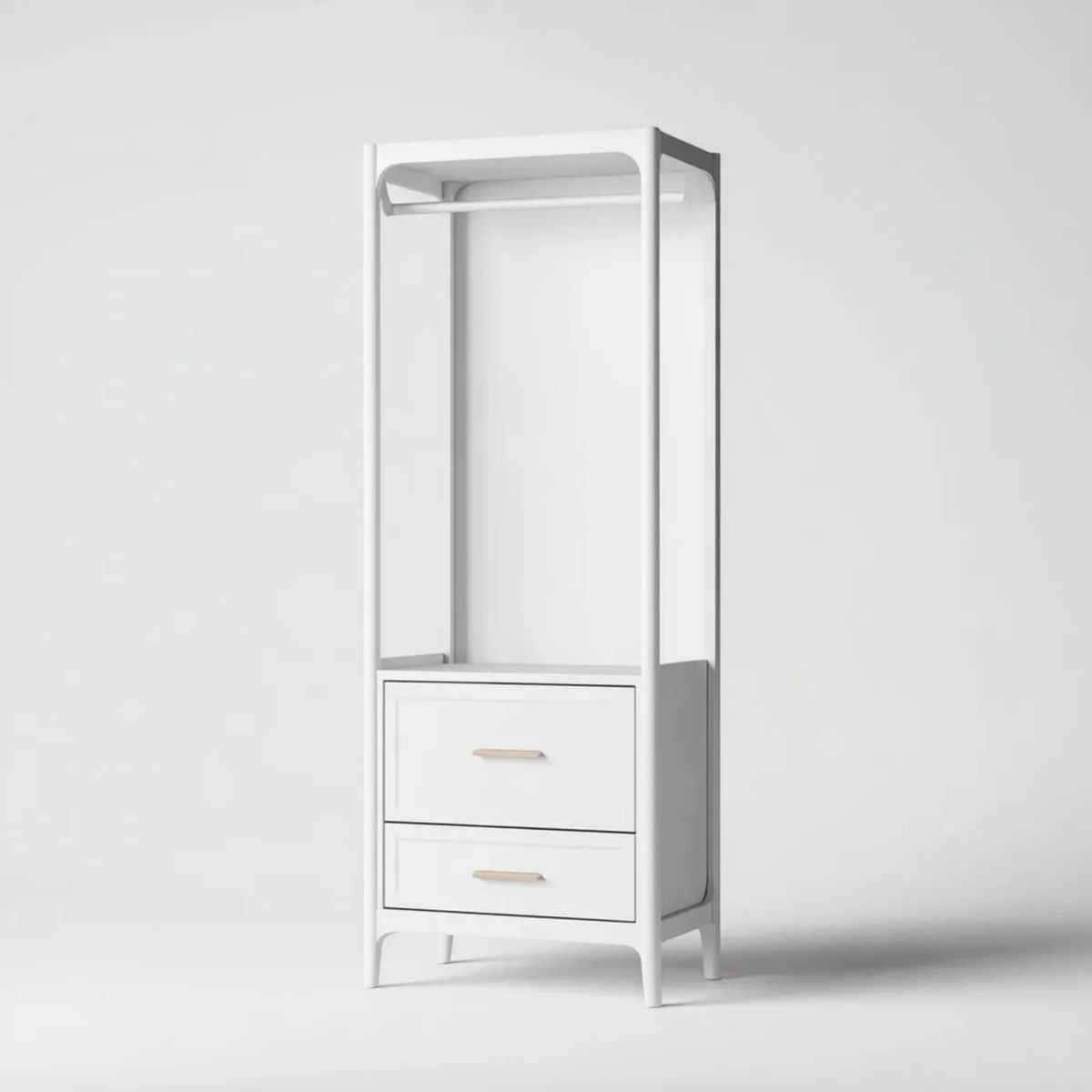 Biała otwarta szafa garderobiana z płyty MDF 60 × 45 × 180 cm z drążkiem i 2 szufladami