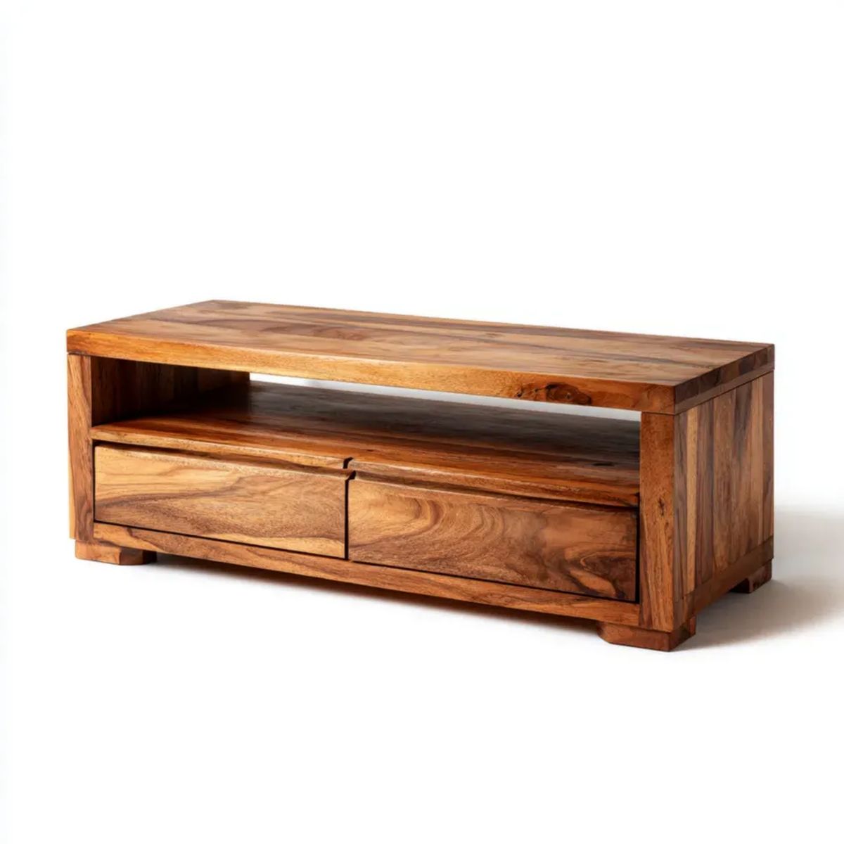 Brązowa szafka RTV z litego drewna palisandru indyjskiego 120 x 30 x 40 cm, 2 szuflady