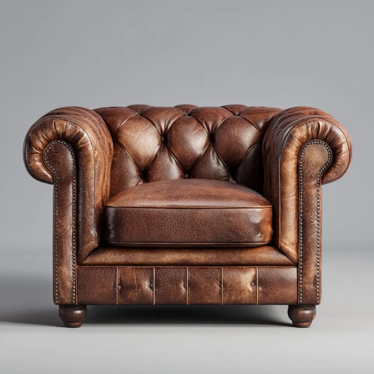Brązowy fotel Chesterfield z tapicerką z ekoskóry, 110 × 95 × 78 cm