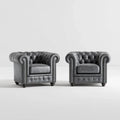 Zestaw 2 grafitowych foteli Chesterfield tapicerowanych PU, 110 × 90 × 75 cm