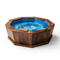 Ogrodowe jacuzzi z hydromasażem, brązowo-niebieskie, z akrylową niecką i kompozytową obudową, 6-osobowe, ośmiokątne, 210 x 210 x 92 cm