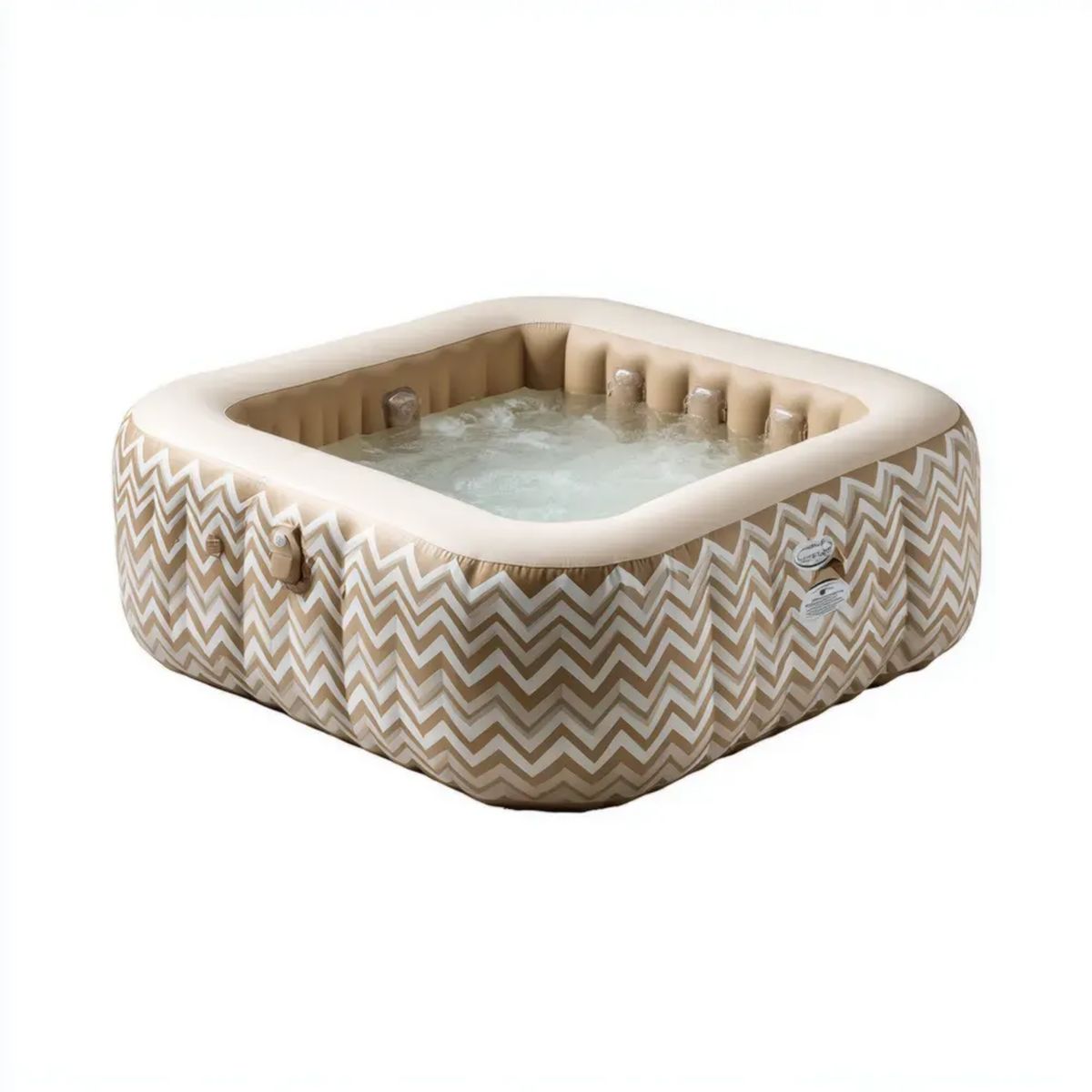 Kwadratowe dmuchane jacuzzi z PVC beżowo-białe 180 x 180 x 66 cm, 795 l, dla 4 osób